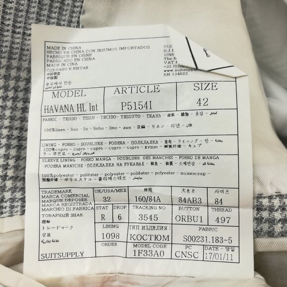 SuitSupply Sport Coat Blazer 36S Solbiati 100% Linen Glen Plaid Gray - Picture 8 of 15